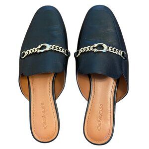 Coach Leather Chain Mules Slip-On Loafers Black Leather Size 9